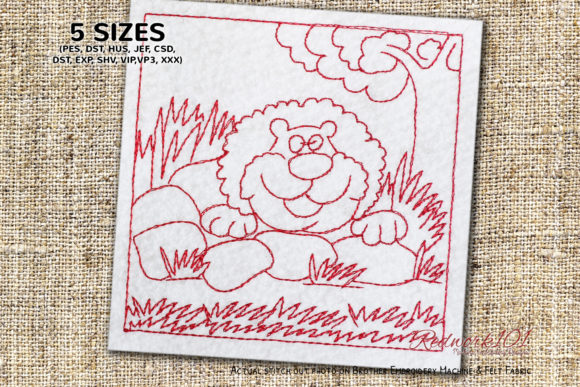 A Cartoon Lion Embroidery Design for Relaxed Jungle Style