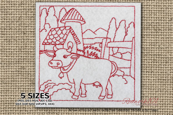 A Classic Cartoon Cow Redwork Design for Seasonal Projects