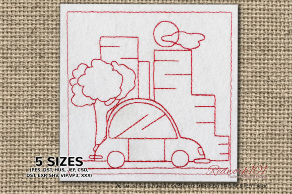 City Redwork Embroidery Design for Craft Fair Products
