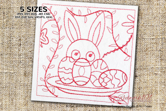 Easter Bunny Redwork Embroidery for Personalized Gifts
