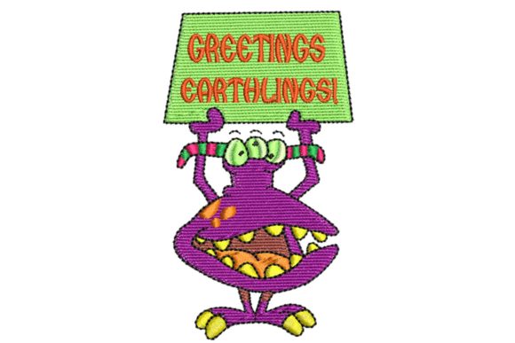 Friendly Alien Monster: A Cute Embroidery Design for Seasonal Products