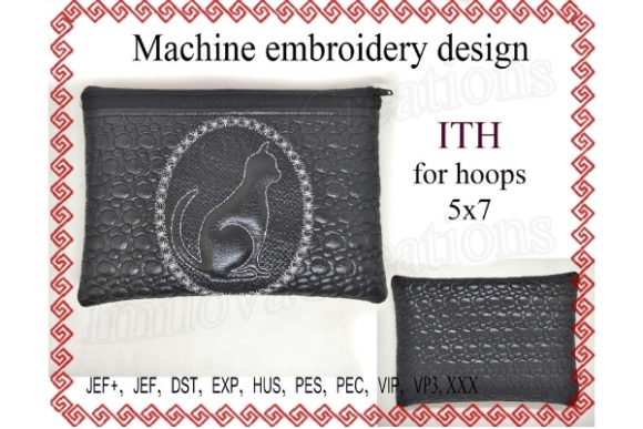 Zippered Bag Cat Embroidery for Boutique Apparel